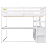 MERITLINE Full Size Loft Bed with Desk and Shelves, Wooden Loft Bed Full with Storage Drawers for Kids Teens Boys Girls,No Box Spring Needed (Full, White) MERITLINE