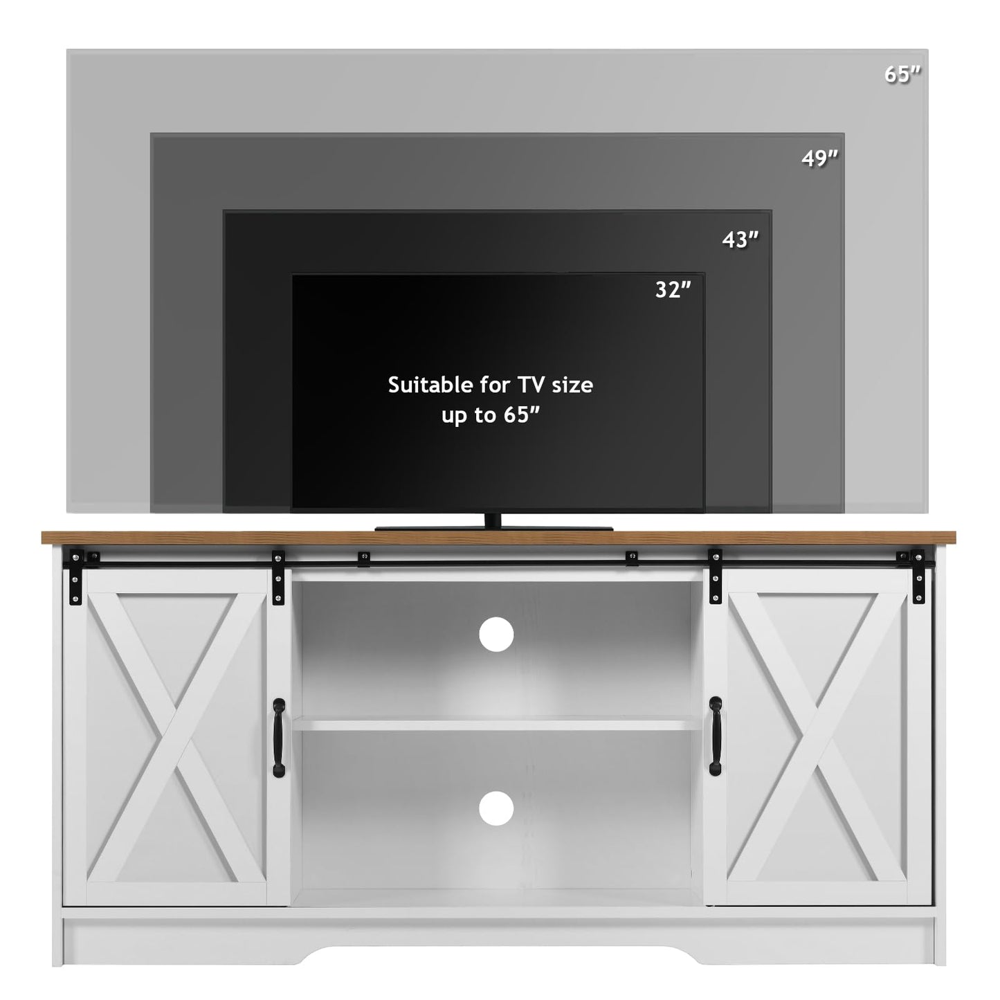 4 EVER WINNER White TV Stand for 65 Inch TV, 58" Farmhouse Entertainment Center with Sliding Barn Doors for Televisions up to 65+ Inch, TV Stand 65 Inch with Adjustable Shelf for Living Room