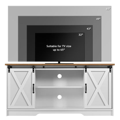 4 EVER WINNER White TV Stand for 65 Inch TV, 58" Farmhouse Entertainment Center with Sliding Barn Doors for Televisions up to 65+ Inch, TV Stand 65 Inch with Adjustable Shelf for Living Room