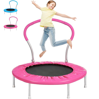 Roinoim 36 Inch Mini Trampoline for Kids with Handle, Indoor Round Toddler Trampoline, Pink