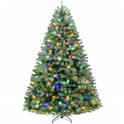 Hykolity 9 ft Prelit Christmas Tree, Artificial Christmas Tree with 600 Color Changing LED Lights, 2100 Tips, Metal Stand and Hinged Branches, 10 Color Modes