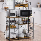 Yaheetech Kitchen Bakers Rack with Power Outlet, Coffee Bar Microwave Stand with Wire Basket and Wine Rack & 10 S-Hooks, Kitchen Island with Storage for Spices/Pots/Pans, Rustic Brown Yaheetech