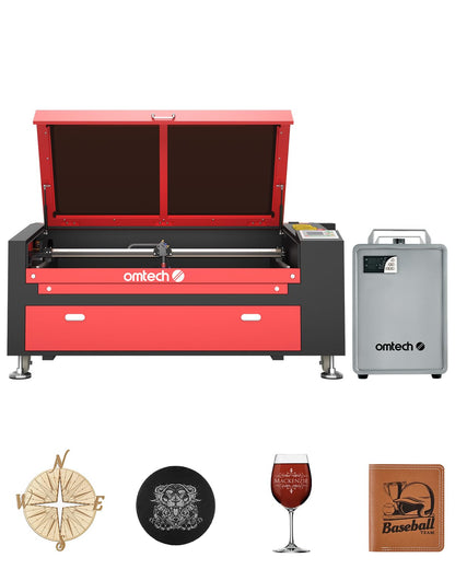 OMTech 100W CO2 Laser Engraver with Water Chiller, 24x40 Inch Laser Engraving Cutting Machine with Autofocus Autolift 2 Way Pass Air Assist Water Pump, Industrial Laser Cutter for Wood Glass More