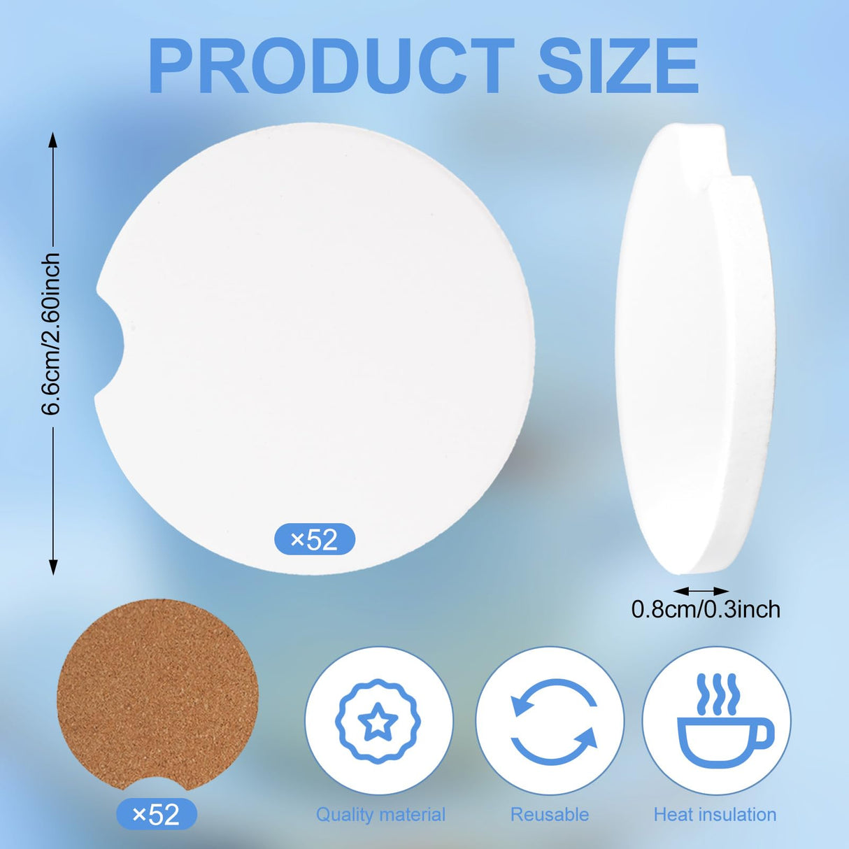 312 Pcs Ceramic Car Coasters with Bags and Cards Set 2.64” Sublimation Car Coasters Blanks Bulk Ceramic Car Cup Holder Coasters with A Finger Notch for Easy Removal Car Coaster Packaging DIY Craft Olutacot