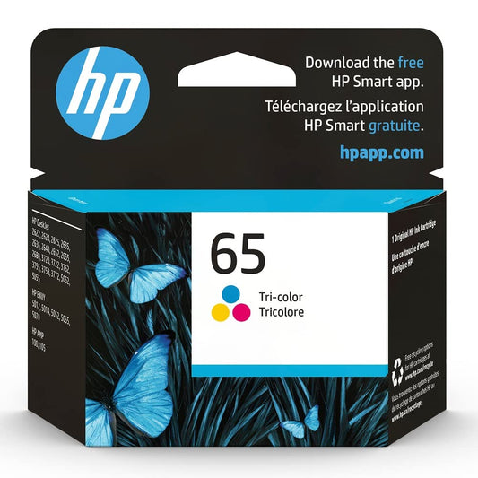 HP 65 Tri-color Ink Cartridge | Works with HP AMP 100 Series, HP DeskJet 2600, 3700 Series, HP ENVY 5000 Series | Eligible for Instant Ink | N9K01AN