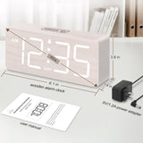 DreamSky Wooden Digital Alarm Clock for Bedroom - Wood Desk Clocks for Living Room with Large Numbers, Dimmer, USB Port, Loud Alarm for Heavy Sleepers with Volume Control, DST DreamSky