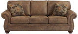 Signature Design by Ashley Larkinhurst Faux Leather Sofa with Nailhead Trim and 2 Accent Pillows, Brown Signature Design by Ashley