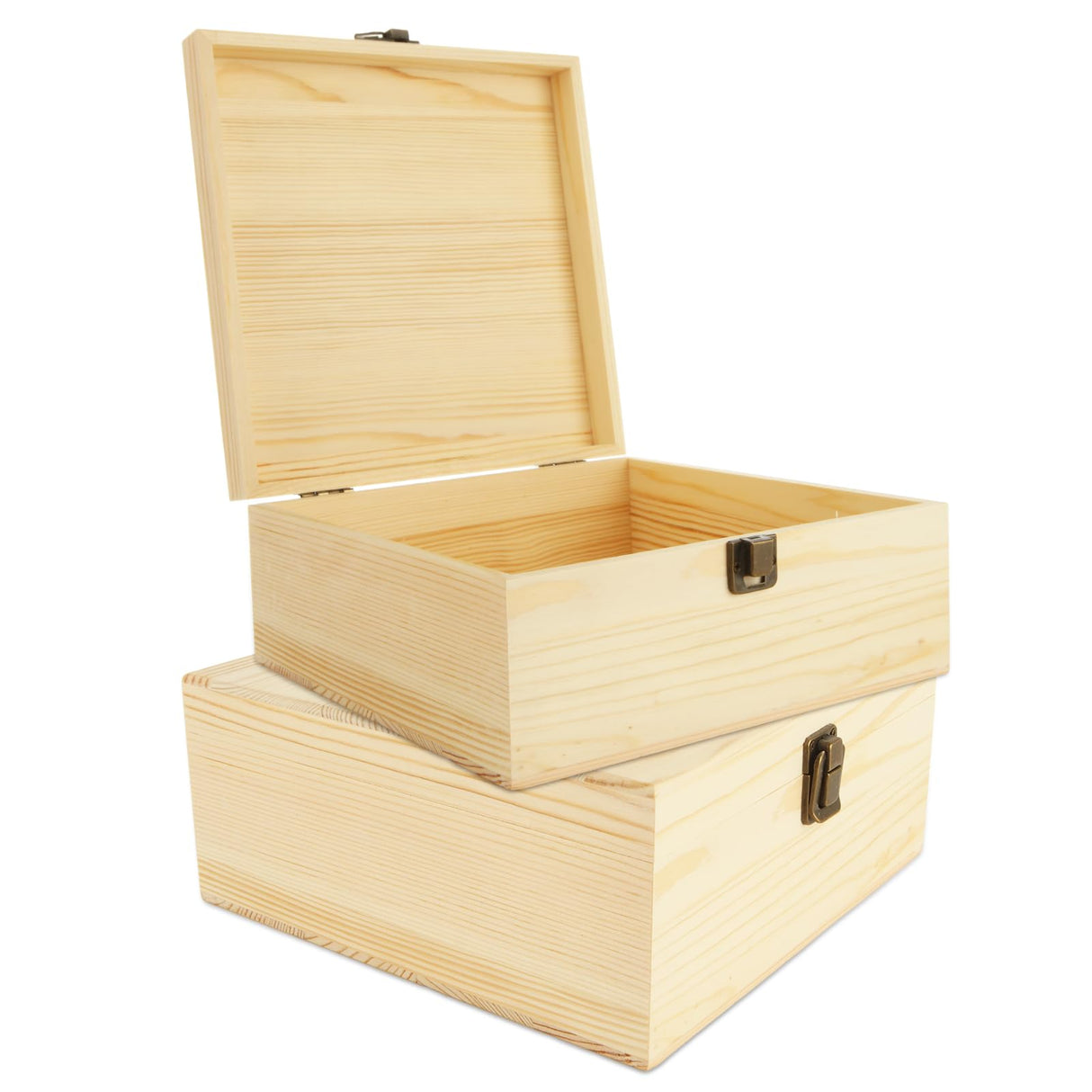 LDXDRU 2Pcs Large Wooden Box, 12.6" x 8" x 3.1" Unfinished Wooden Box with Hinged Lid, Reusable Wood Boxes for Crafts,Gift, Home Storage, DIY Keepsake Box LDXDRU