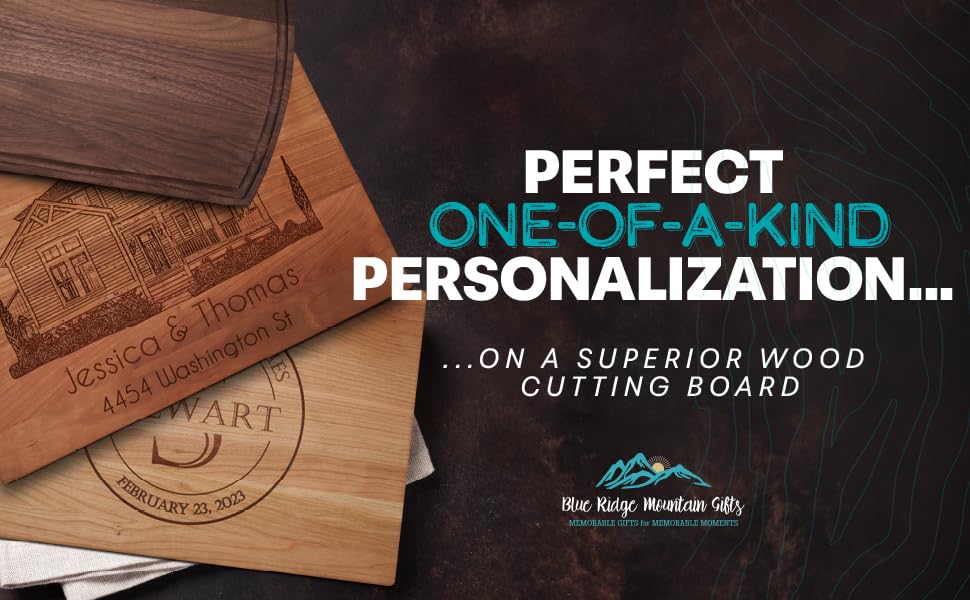 Blue Ridge Mountain Gifts Personalized Wood Cutting Board with Gift Box, Stand, and Oil Included Laser Engraved Anniversary or Wedding Gift Couples Housewarming Present Blue Ridge Mountain Gifts