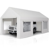 AirWire Carport 12' x 20' Heavy Duty Portable Garage, Carport Canopy with Side-Opening Door & Roll-Up Windows, Car Canopy Reinforced Four-Hole Base for Car, Truck, Boat, Party, White AirWire
