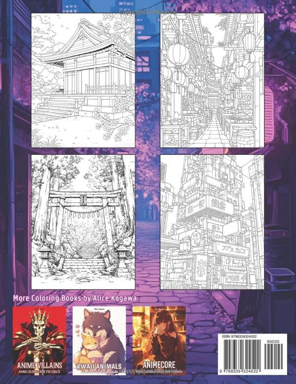 Anime Scenery: Anime Coloring Book for Adults with Japanese Garden, Vibrant Cityscape, Cozy Town, and Much More