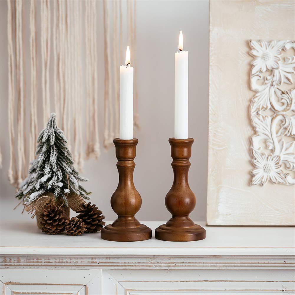 Sziqiqi Wood Candle Holders for Candlesticks - Set of 2 Wooden Taper Candle Holder for Home Dinner Table Fireplace Mantel Entryway Decoration Wedding Centerpiece 6.7inch Sziqiqi