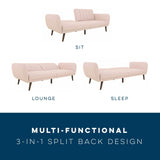 Novogratz Brittany 82 Inch Futon Sofa Bed in Faux Leather, Upholstered Couch Sleeper with Tufted Back, Mid-Century Modern Design, Pink Novogratz