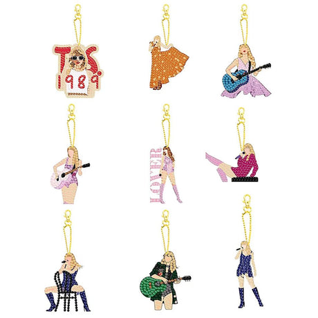 9 PCS Diamond Painting Keychains Kit Music Pop singer Diamond Art Double Sided 5D Diamond Key Rings DIY Diamonds Pendants for Beginners Birthday Crafting Home Party Decor Weadatty
