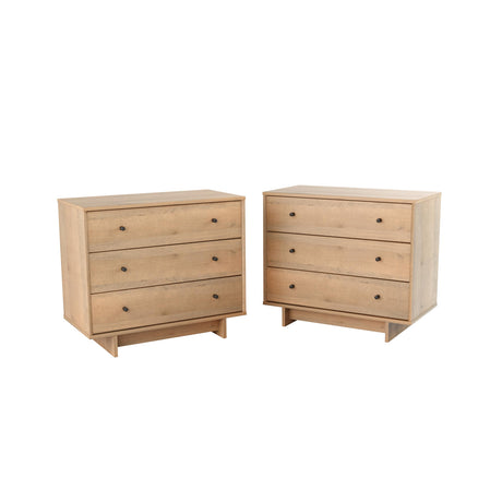 Prepac Finnley 3-Drawer Nightstand in Natural Oak, Extra-Wide Bedside Tables with Storage, Set of 2, Modern End Tables for Home, Bedroom, Living Room, 16" D x 31" W x 26.75" H Prepac