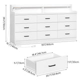 Bigbiglife 9 Drawer Dresser with Built in Power Outlet and LED Light, Modern Chest of Drawers for Bedroom, Triple Wide Drawer Organizer Cabinet for Living Room, Entryway, Hallway, Antique White Bigbiglife