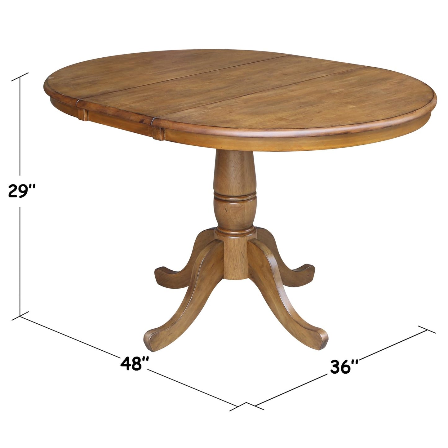 International Concepts 36" Round Top Pedestal Table with 12" Leaf-28.9" H-Dining Height, Pecan - WoodArtSupply