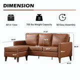 HAOMARKETS Faux Leather L Shaped Couch with Solid Wood Feet, 3-Seater Sofa with Reversible Chaise for Apartment, Sectional Couches for Living Room, Brown HAOMARKETS