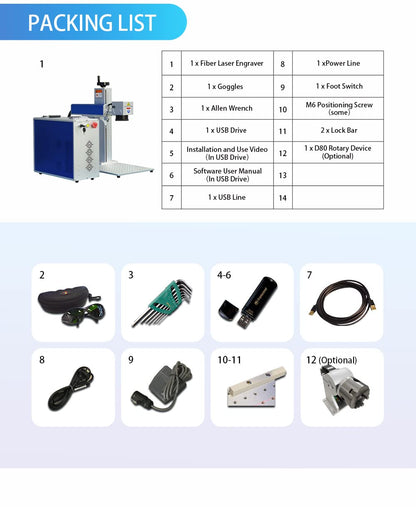 100W JPT M7 MOPA Fiber Laser Marking Machine Fiber Laser Engraver Laser Marker 300×300mm with 80mm Rotary Axis