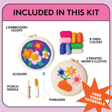 SPINNY Punch Needle Kit, Two Large Floral Designs w/ 2 Embroidery Hoops, Includes Beginner Video Tutorials and Instructions, Beginner Punch Stitch for Adults, Complete Kit for Crafters SPINNY