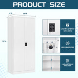 White Storage Cabinet with Locking Doors, 72" Tall Metal Cabinet with 5 Adjustable Shelves for Pantry, Office, Locking 2 Door File Storage Cabinets, 18" Deep Home Office Kitchen Pantry Cabinets MIIIKO