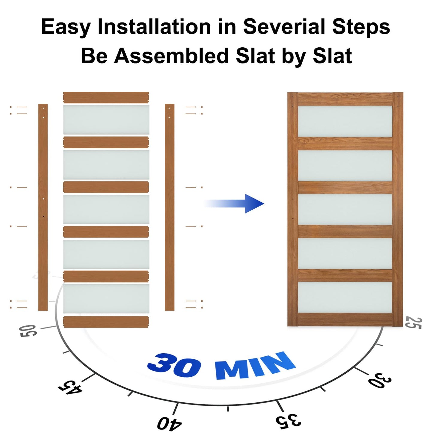 SmartStandard 36 x 84 in Glass Barn Door with 6.6FT Sliding Hardware Kit & Handle, Pre-Drilled Ready to Assemble, Waterproof PVC Coating, Classic Oak, 5-Panel Glass - WoodArtSupply