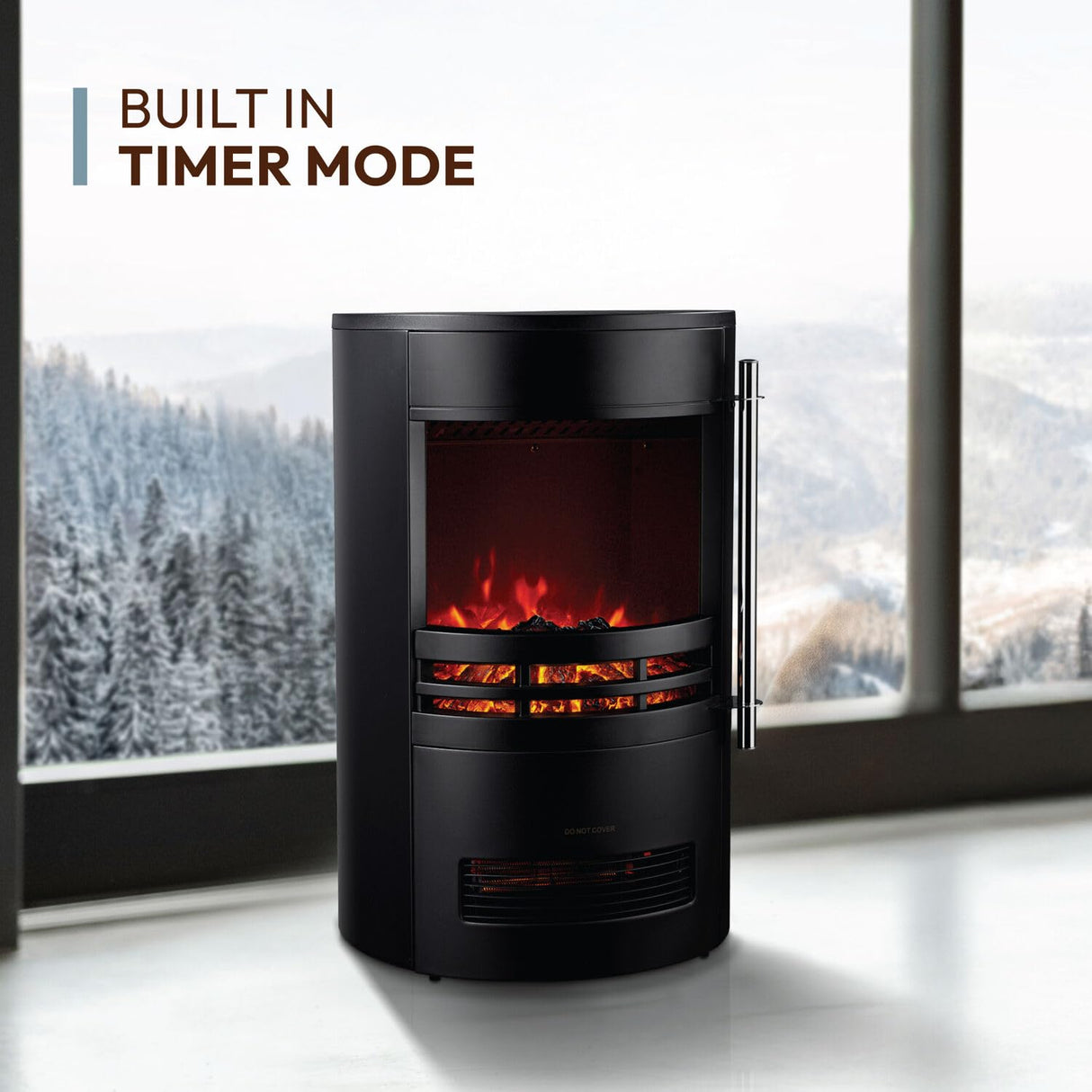 Cambridge Round Freestanding Electric Fireplace with Remote Control, Realistic Flame Indoor Space Heater with Rounded Viewing Window for Living Room, Bedroom, Basement CAMBRIDGE