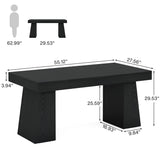 Tribesigns 55 Inches Executive Desk, Mid-Century Modern Home Office Desk with Double Trapezoid Base, Wood Computer Desk Business Workstation Desk Small Conference Table, Black Tribesigns