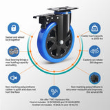 6 Inch Caster Wheels 2800lbs, Hands-Free A/B Brake Locking Casters, Heavy Duty Casters Set of 4, Silent Polyurethane Plate Castor Wheels for Cart, Furniture, Workbench(2 Hardware Kits Included) ENYKE