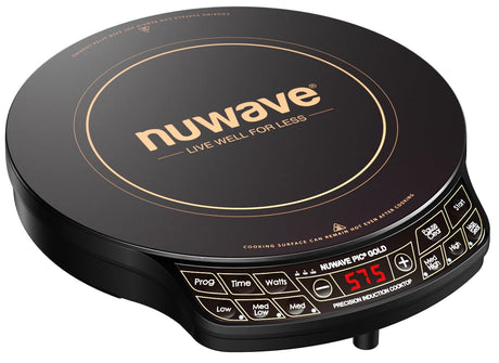 Nuwave Precision Induction Cooktop Gold, 12” Shatter-Proof Ceramic Glass Surface, Large 8” Heating Coil, Portable, 51Temp Settings 100°F to 575°F, 3 Wattage Settings 600, 900, and 1500 Watts Nuwave