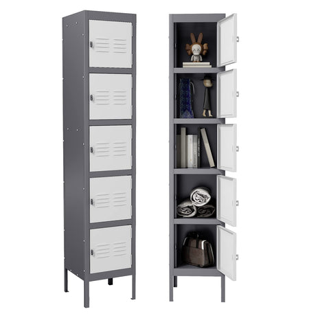 MIIIKO Metal Locker for Employees, 5 Tier Storage Shelves Cabinet, Steel Lockers with 5 Lockable Doors, for School, Home, Office, Changing Room and Gym MIIIKO