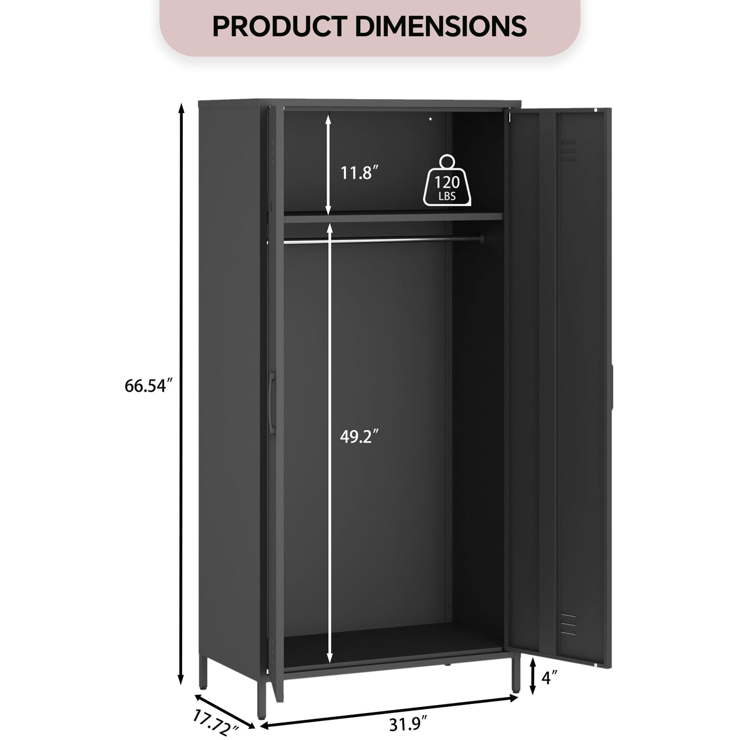 Steehoom Metal Armoire, Wardrobe Closet Cabinet with Hanging Rod and Shelves for Bedroom, Changing Room, Laundry Room, Office (Black)