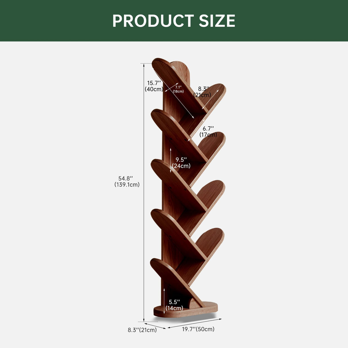 Wayshome 10 Tiers Bookshelf, Standing Tree Bookshelf, Creative Multi-Layer Bookcase, Standing Bookcase Rack Book Storage Organizer Shelves for Study, Bedroom, Office Walnut Wayshome