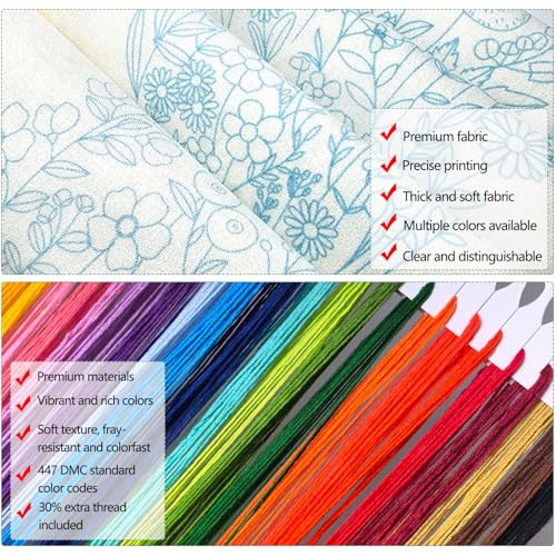 Zhenqing Red Bird in Winter Embroidery Kit for Beginners, Pre-Printed 29x29cm Cotton Fabric with 20cm Hoop, Featuring Pine Cones, Berries and Snow Design (C0213)