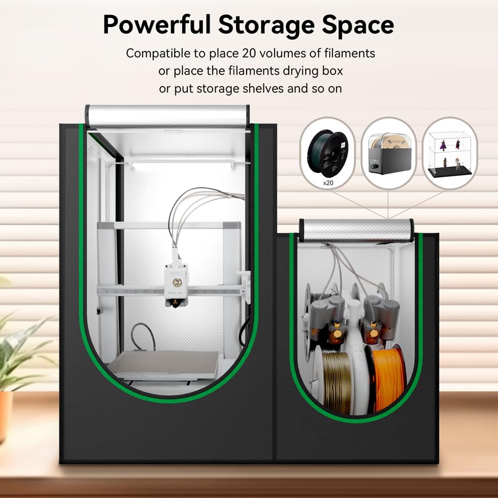 2 in1 3D Printer Enclosure with Storage Box LED Light,Thermo-Hygrometer, Fireproof Dustproof Tent Constant Temperature Protective Cover 820*600*720mm for Bambu Lab A1,A1 Mini,Ender3 Series, E - WoodArtSupply