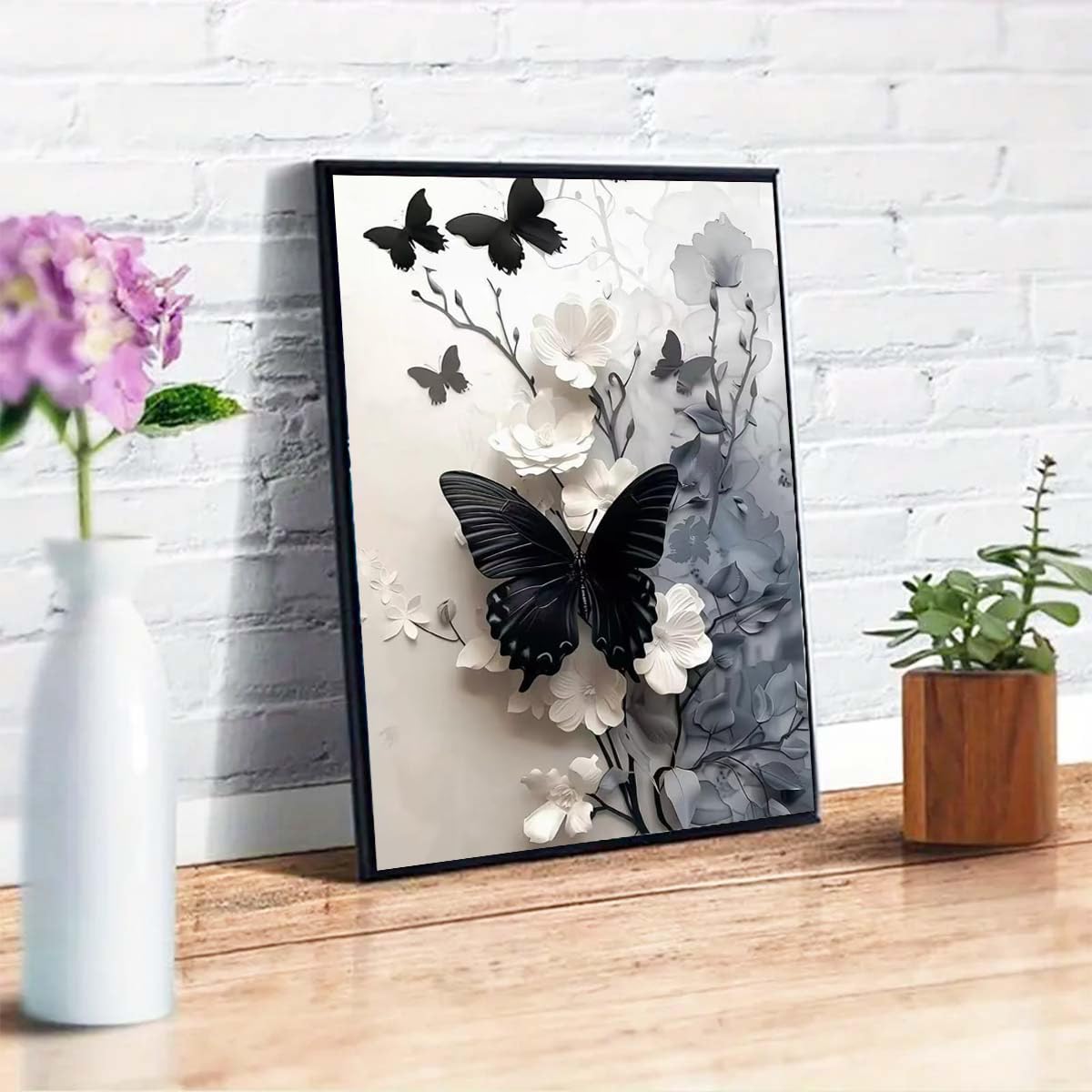 Black Butterfly 5D Diamond Painting Kits for Adults, Diamond Art Kit for White Flowers,DIY Full Round Drill Diamond Gem Art and Crafts Home Wall Decor 12 x 16 inch GEMFAMILY