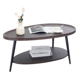 TDLEAYYD Oval Coffee Table, 2-Tier Coffee Table with Open Storage Shelf, 40" Modern Wood Center Table Tea Table for Living Room, Bedroom, Apartment, Dark Walnut TDLEAYYD