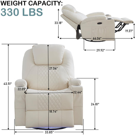 DUNELLA Power Swivel Rocker Recliner Chair for Adults with Heat and Massage, LED Lights, USB and Type-C Ports, Electric Glider Recliner Nursery Chair for Living Room(Beige, Single Sofa) DUNELLA