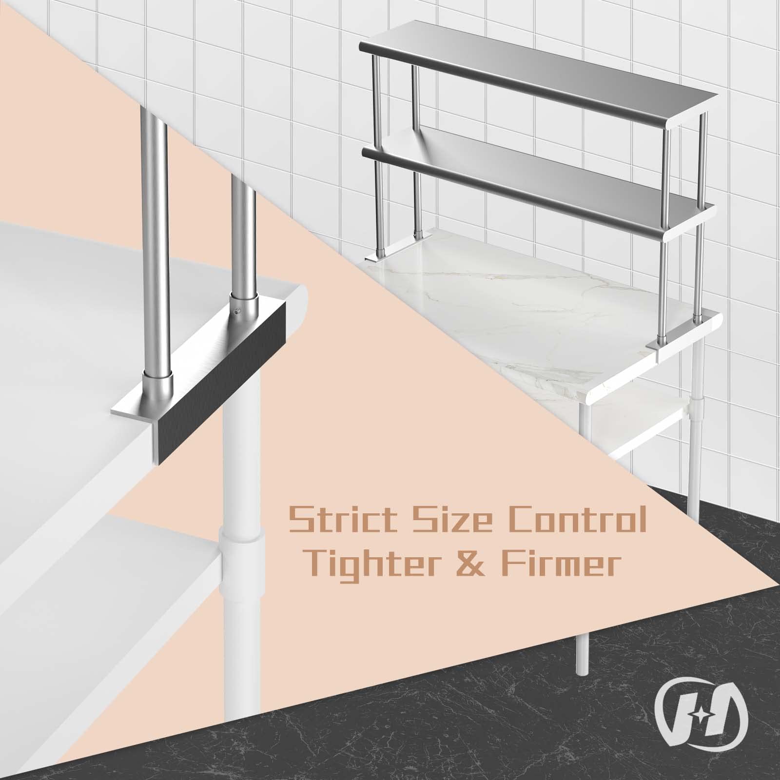 Hally Double Overshelf of Stainless Steel 12'' x 48'' Weight Capacity 380lb, Commercial 2 Tier Shelf for Prep & Work Table in Restaurant, Home and Kitchen - WoodArtSupply