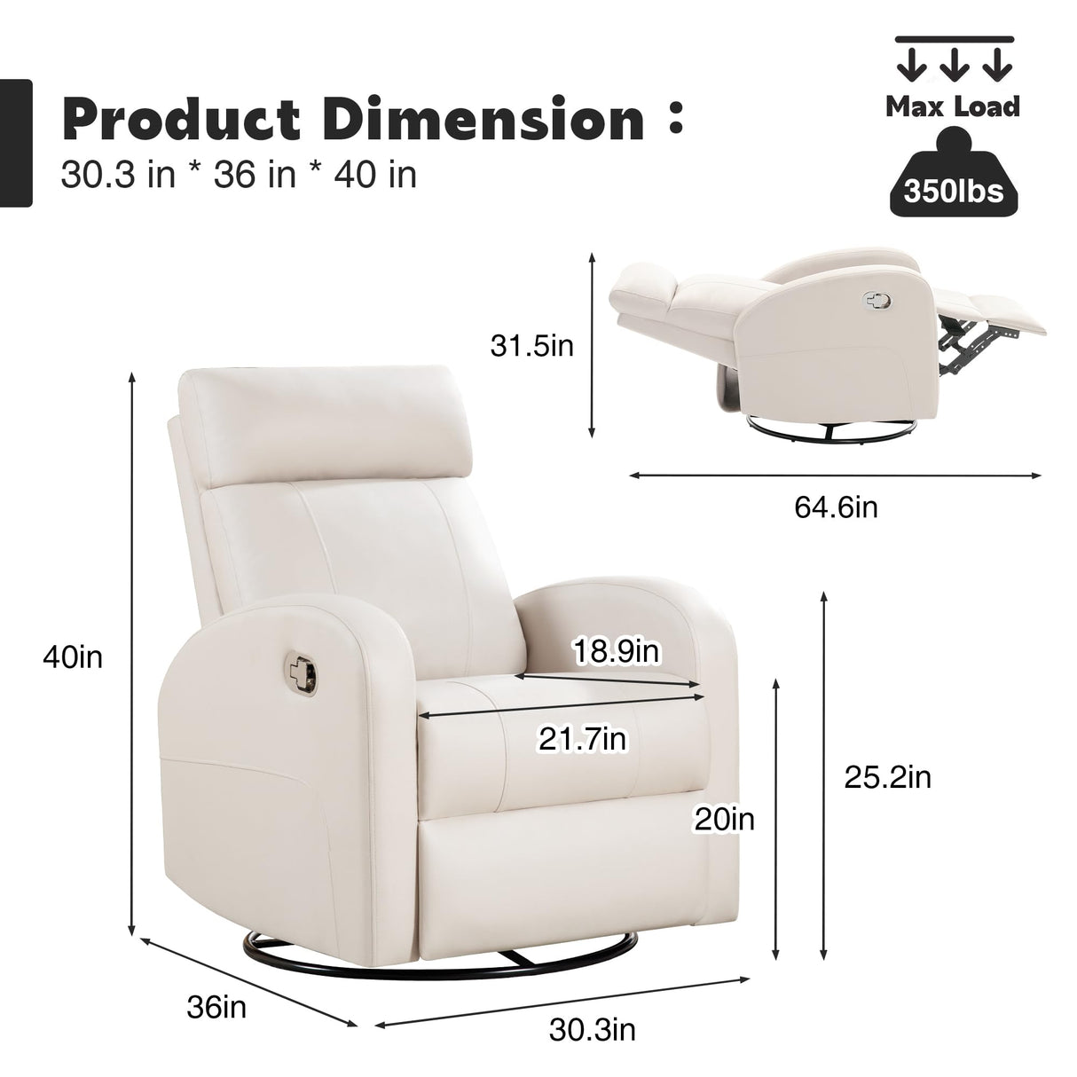 HOMYKA Swivel Rocker Recliner, Manual Glider Rocking Recliner Chair, Swivel Reclining Lounge Chair Nursery Glider Recliners for Small Spaces, Living Room, Beige HOMYKA
