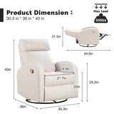 HOMYKA Swivel Rocker Recliner, Manual Glider Rocking Recliner Chair, Swivel Reclining Lounge Chair Nursery Glider Recliners for Small Spaces, Living Room, Beige HOMYKA