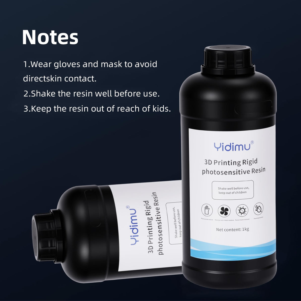 YIDIMU Standard Photopolymer 3D Printer Resin and Rapid 3D Resin for 8K 12K 14K 16K DLP LCD UV-Curing 405nm Resin with High Precision and Quick Curing & Excellent Fluidity (Grey) 1000g Yidimu