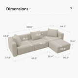 Acanva Luxury Modular Sectional Living Room Sofa Set, Modern Minimalist Style Couch with Ottoman and Chaise, L-Shape, Linen-Like Cream Acanva