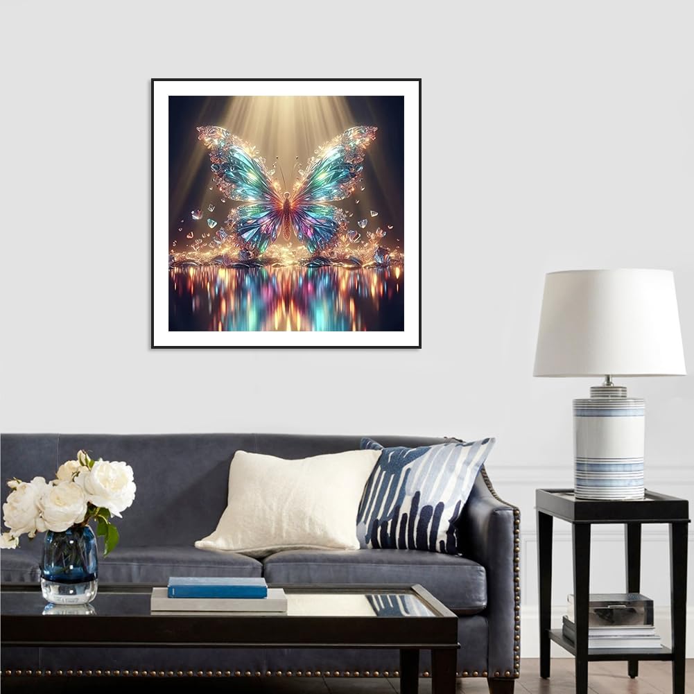 FHBUBPUP Diamond Painting Kits for Adults, Glow Butterfly Diamond Art Kits for Beginners, 5D DIY Full Drill Round Gem Art, Paint with Diamond Beads Craft Christmas Home Wall Decor 12x12 inch FHBUBPUP