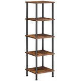 HOOBRO 5-Tier Corner Shelf Stand, Corner Square Rack Display Shelf, Tall Storage Plant Stand, Bookcase for Small Spaces, Living Room, Home Office, Kitchen, Rustic Brown and Black BF50CJ01 HOOBRO