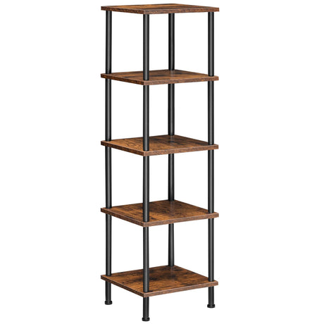 HOOBRO 5-Tier Corner Shelf Stand, Corner Square Rack Display Shelf, Tall Storage Plant Stand, Bookcase for Small Spaces, Living Room, Home Office, Kitchen, Rustic Brown and Black BF50CJ01 HOOBRO