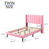 Gruwans Twin Size Bed Frames with Wingback Headboard Easy Assemnly Platform Bedframe, Sturdy Wooden Slat Support No Box Spring Needed, Pink Velvet Gruwans