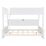 Twin XL Over Queen Bunk Bed with Storage Cabinets and USB Ports, Solid Pine Wood Frame, Safety Guard Rails, No Box Spring Needed (Antique White1, Twin XL Over Queen) RUNNA