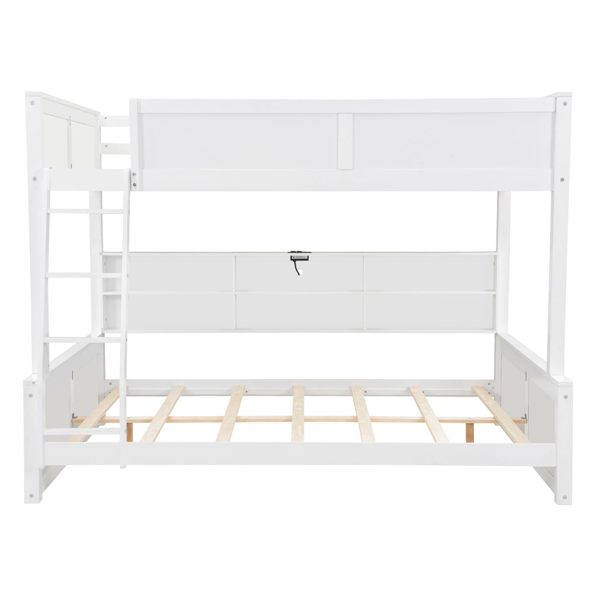 RuiSiSi Full XL Over Queen Bunk Bed with Storage, Modern Wood Queen Bunk Bed with Storage Cabinets and USB Ports for Kids Teens Adults, Space-Saving with Ladder, Guardrail, Antique White RuiSiSi