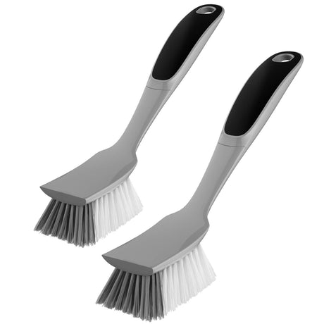 MR.SIGA Dish Brush with Non Slip Handle Built-in Scraper, Scrub Brush for Dish, Pans, Pots, Kitchen Sink Cleaning, 2 Pack MR.SIGA